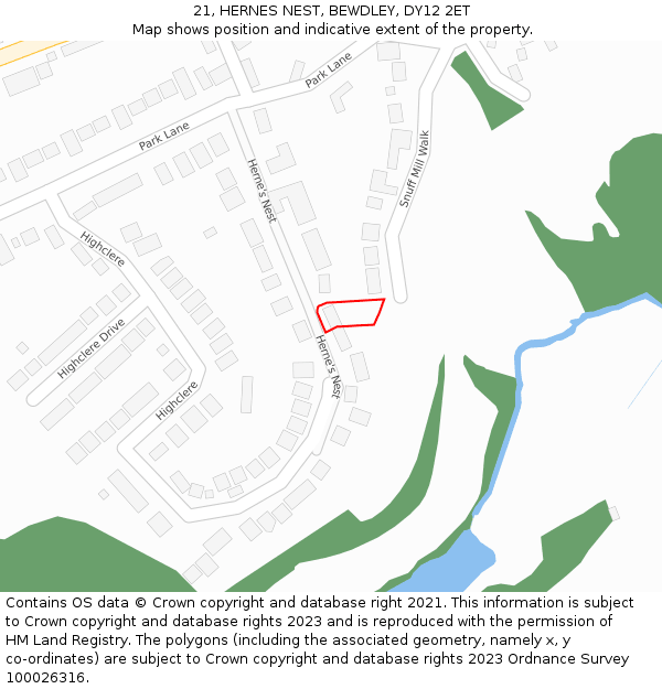 21, HERNES NEST, BEWDLEY, DY12 2ET: Location map and indicative extent of plot