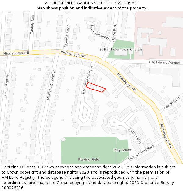 21, HERNEVILLE GARDENS, HERNE BAY, CT6 6EE: Location map and indicative extent of plot