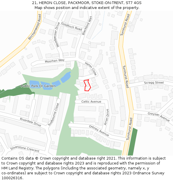 21, HERON CLOSE, PACKMOOR, STOKE-ON-TRENT, ST7 4GS: Location map and indicative extent of plot