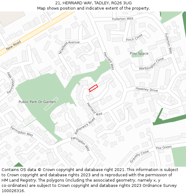 21, HERRIARD WAY, TADLEY, RG26 3UG: Location map and indicative extent of plot