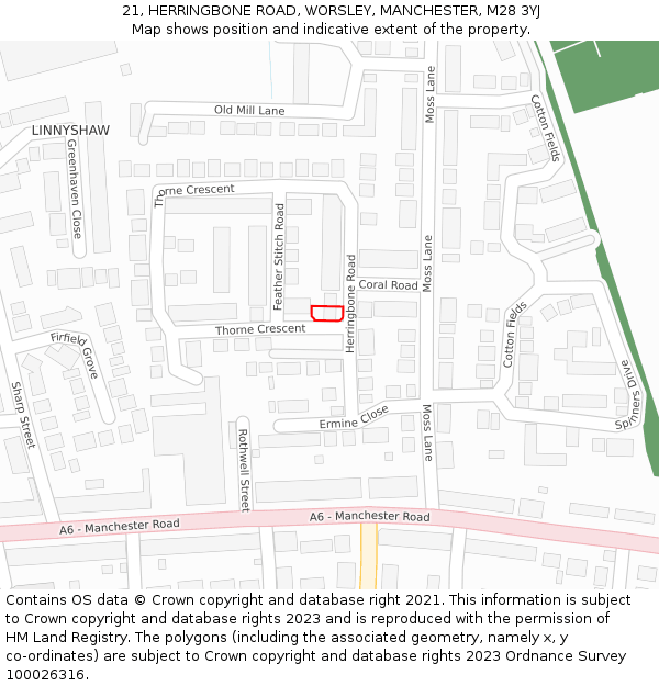 21, HERRINGBONE ROAD, WORSLEY, MANCHESTER, M28 3YJ: Location map and indicative extent of plot