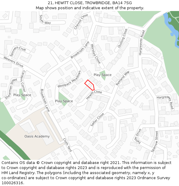 21, HEWITT CLOSE, TROWBRIDGE, BA14 7SG: Location map and indicative extent of plot