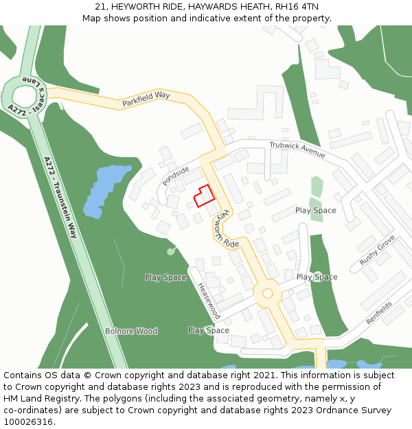 21, HEYWORTH RIDE, HAYWARDS HEATH, RH16 4TN: Location map and indicative extent of plot