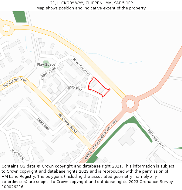 21, HICKORY WAY, CHIPPENHAM, SN15 1FP: Location map and indicative extent of plot