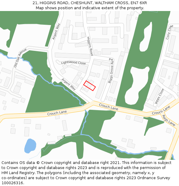 21, HIGGINS ROAD, CHESHUNT, WALTHAM CROSS, EN7 6XR: Location map and indicative extent of plot