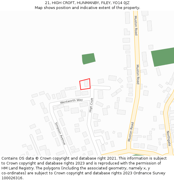 21, HIGH CROFT, HUNMANBY, FILEY, YO14 0JZ: Location map and indicative extent of plot