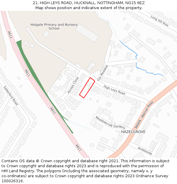 21, HIGH LEYS ROAD, HUCKNALL, NOTTINGHAM, NG15 6EZ: Location map and indicative extent of plot