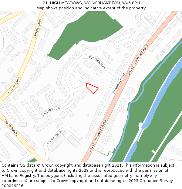21, HIGH MEADOWS, WOLVERHAMPTON, WV6 8PH: Location map and indicative extent of plot