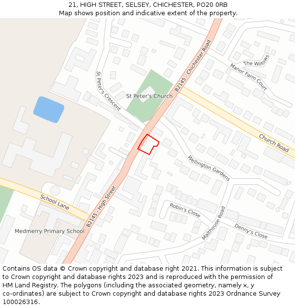 21, HIGH STREET, SELSEY, CHICHESTER, PO20 0RB: Location map and indicative extent of plot
