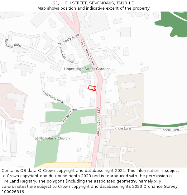 21, HIGH STREET, SEVENOAKS, TN13 1JD: Location map and indicative extent of plot