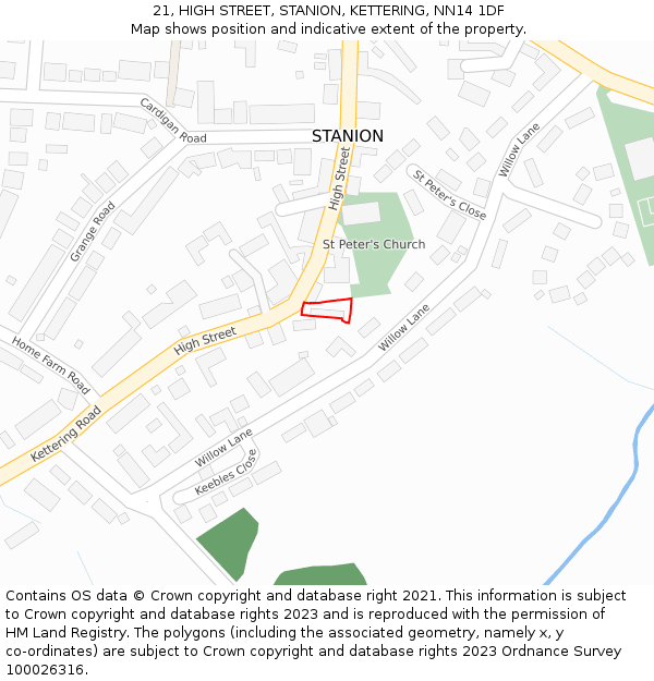 21, HIGH STREET, STANION, KETTERING, NN14 1DF: Location map and indicative extent of plot