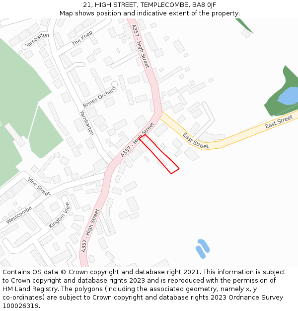 21, HIGH STREET, TEMPLECOMBE, BA8 0JF: Location map and indicative extent of plot