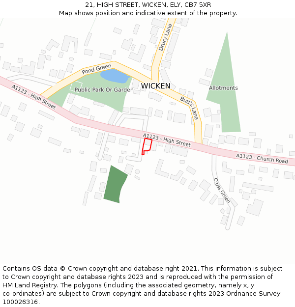 21, HIGH STREET, WICKEN, ELY, CB7 5XR: Location map and indicative extent of plot