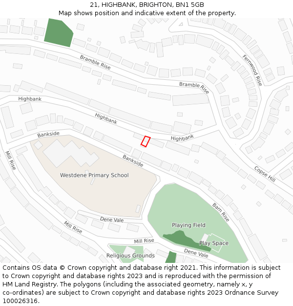 21, HIGHBANK, BRIGHTON, BN1 5GB: Location map and indicative extent of plot