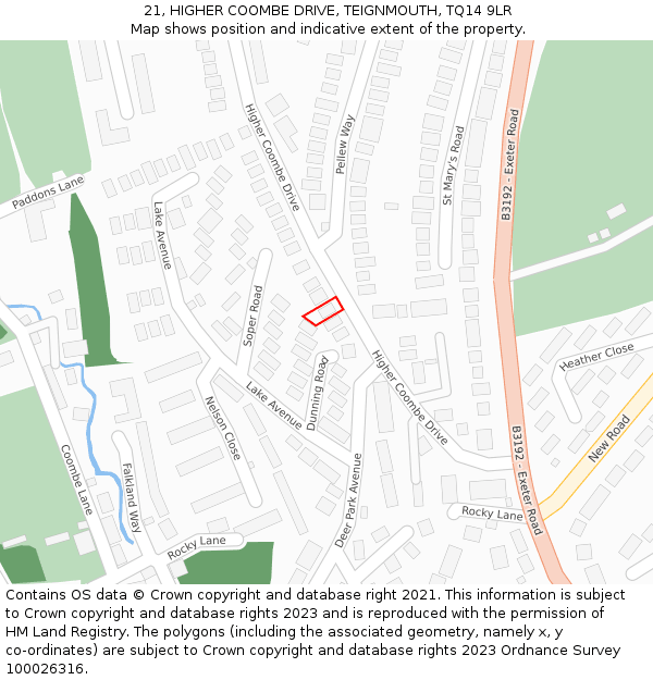 21, HIGHER COOMBE DRIVE, TEIGNMOUTH, TQ14 9LR: Location map and indicative extent of plot
