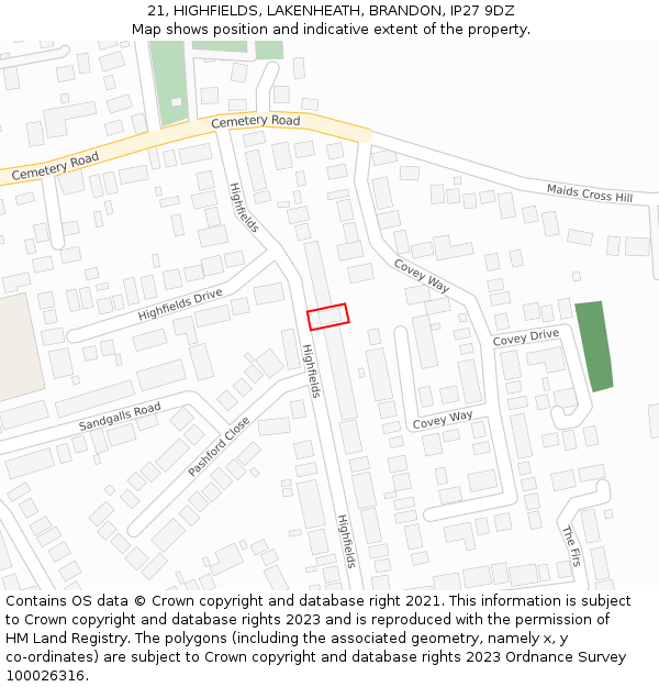 21, HIGHFIELDS, LAKENHEATH, BRANDON, IP27 9DZ: Location map and indicative extent of plot