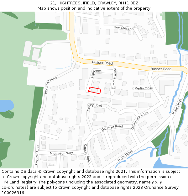 21, HIGHTREES, IFIELD, CRAWLEY, RH11 0EZ: Location map and indicative extent of plot