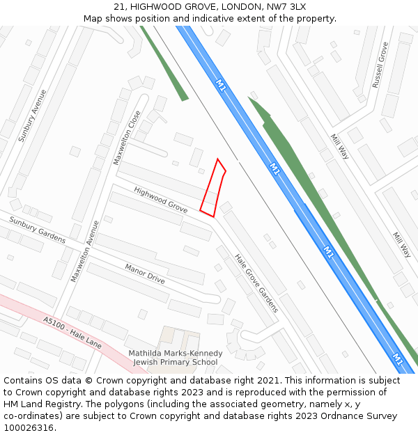 21, HIGHWOOD GROVE, LONDON, NW7 3LX: Location map and indicative extent of plot