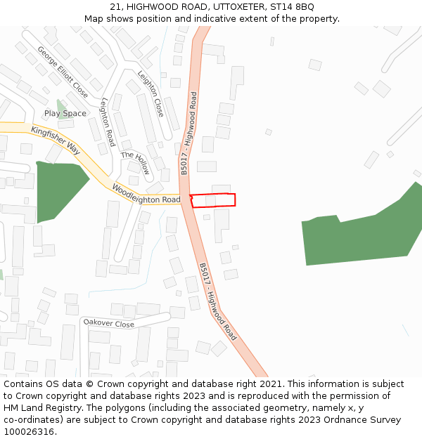 21, HIGHWOOD ROAD, UTTOXETER, ST14 8BQ: Location map and indicative extent of plot