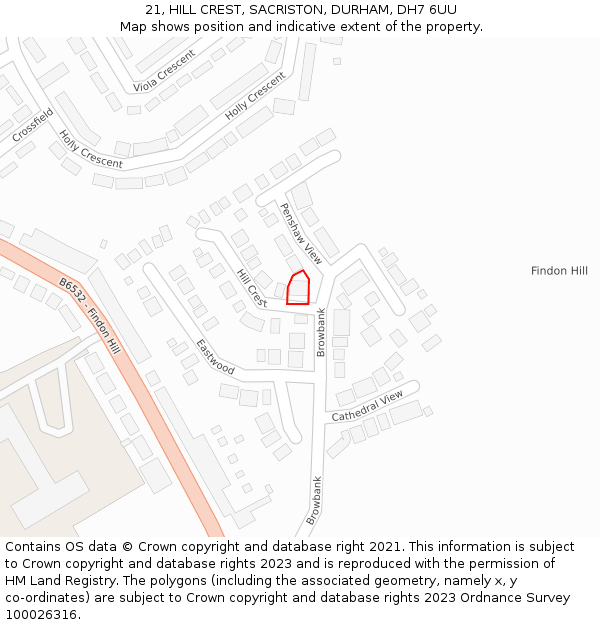 21, HILL CREST, SACRISTON, DURHAM, DH7 6UU: Location map and indicative extent of plot
