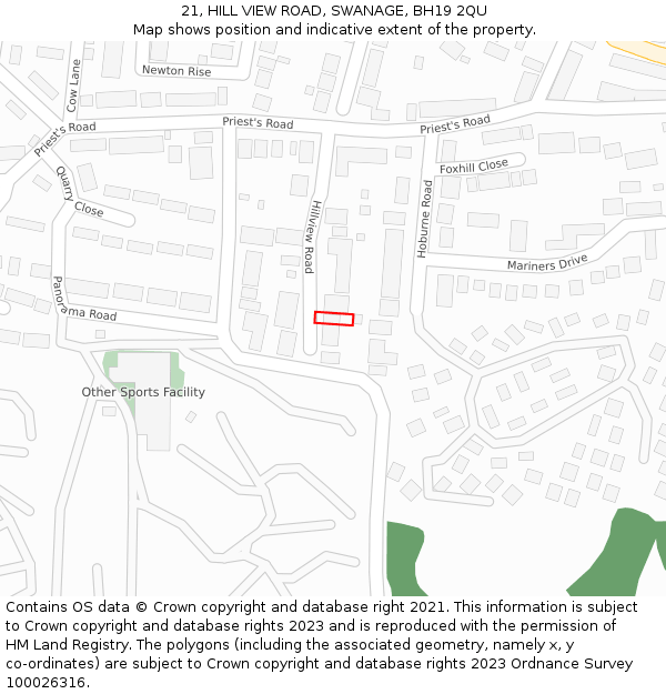21, HILL VIEW ROAD, SWANAGE, BH19 2QU: Location map and indicative extent of plot
