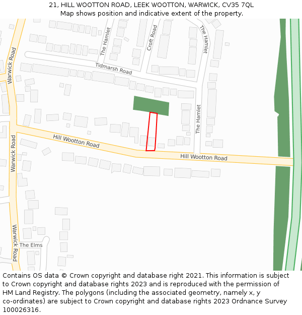 21, HILL WOOTTON ROAD, LEEK WOOTTON, WARWICK, CV35 7QL: Location map and indicative extent of plot