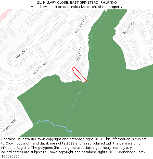 21, HILLARY CLOSE, EAST GRINSTEAD, RH19 3XQ: Location map and indicative extent of plot