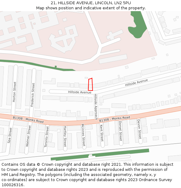 21, HILLSIDE AVENUE, LINCOLN, LN2 5PU: Location map and indicative extent of plot