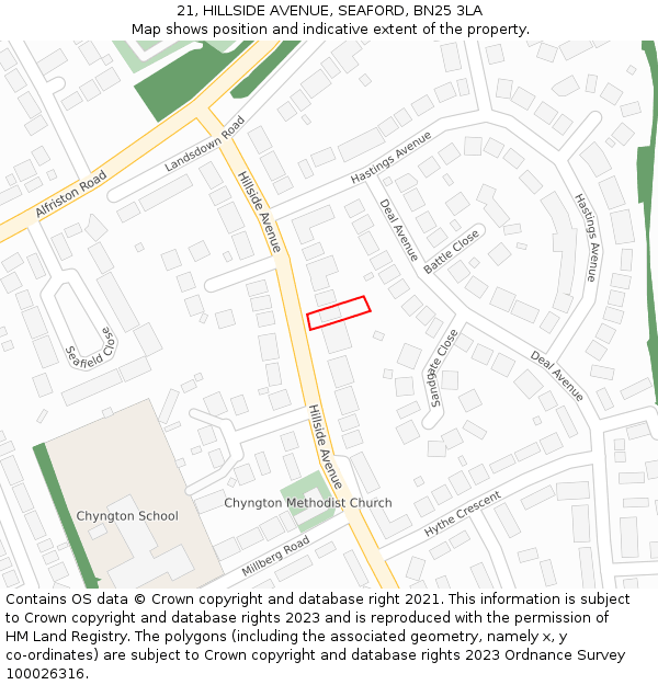 21, HILLSIDE AVENUE, SEAFORD, BN25 3LA: Location map and indicative extent of plot