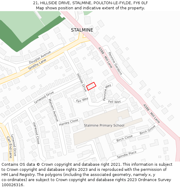 21, HILLSIDE DRIVE, STALMINE, POULTON-LE-FYLDE, FY6 0LF: Location map and indicative extent of plot