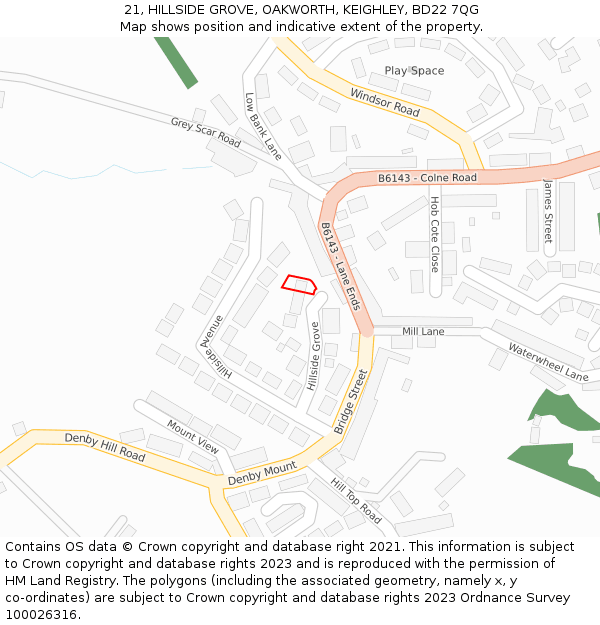 21, HILLSIDE GROVE, OAKWORTH, KEIGHLEY, BD22 7QG: Location map and indicative extent of plot