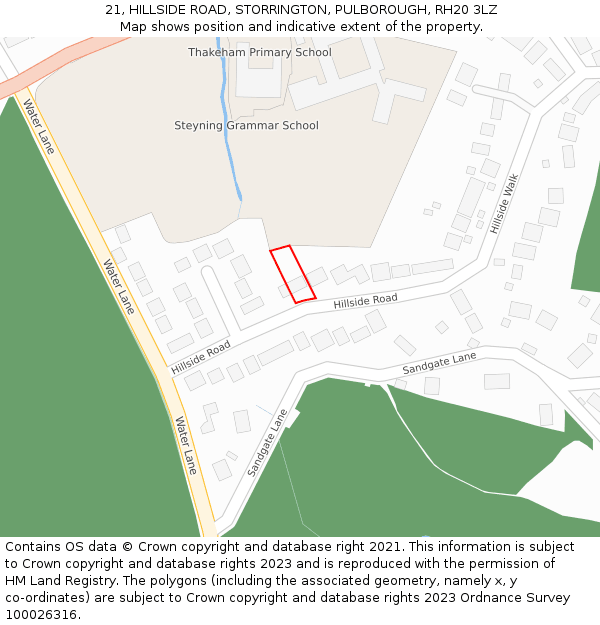 21, HILLSIDE ROAD, STORRINGTON, PULBOROUGH, RH20 3LZ: Location map and indicative extent of plot