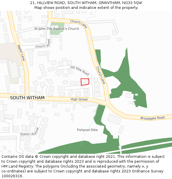 21, HILLVIEW ROAD, SOUTH WITHAM, GRANTHAM, NG33 5QW: Location map and indicative extent of plot