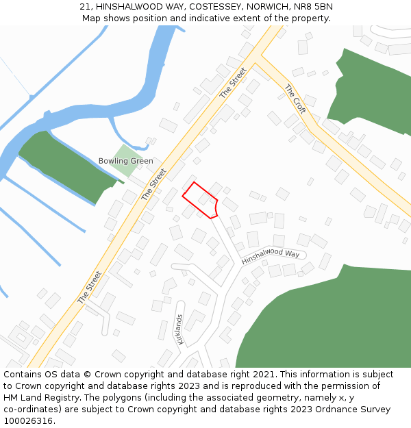 21, HINSHALWOOD WAY, COSTESSEY, NORWICH, NR8 5BN: Location map and indicative extent of plot