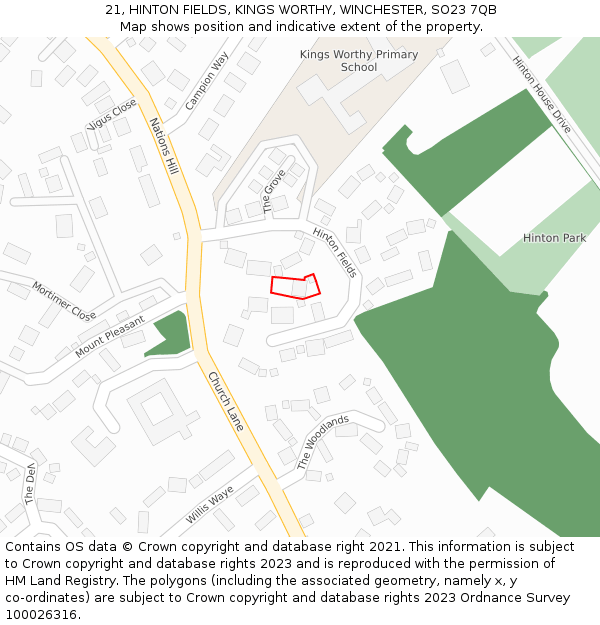 21, HINTON FIELDS, KINGS WORTHY, WINCHESTER, SO23 7QB: Location map and indicative extent of plot