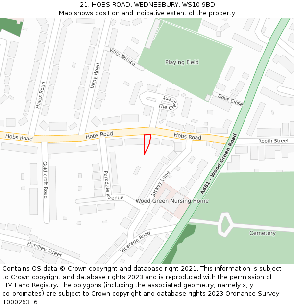 21, HOBS ROAD, WEDNESBURY, WS10 9BD: Location map and indicative extent of plot