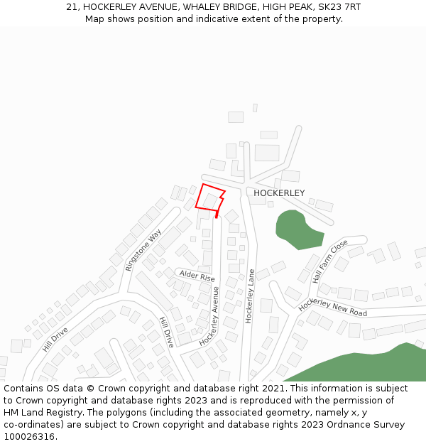 21, HOCKERLEY AVENUE, WHALEY BRIDGE, HIGH PEAK, SK23 7RT: Location map and indicative extent of plot