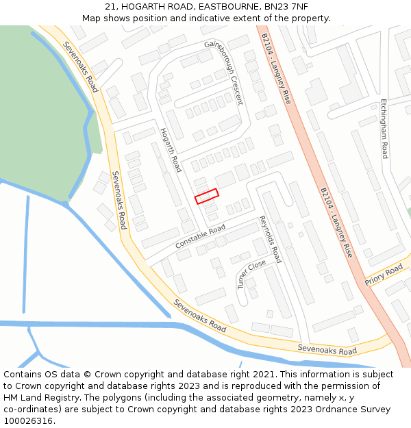 21, HOGARTH ROAD, EASTBOURNE, BN23 7NF: Location map and indicative extent of plot