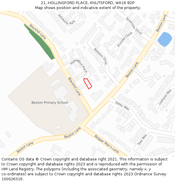 21, HOLLINGFORD PLACE, KNUTSFORD, WA16 9DP: Location map and indicative extent of plot