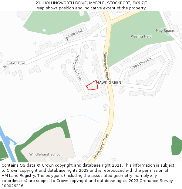 21, HOLLINGWORTH DRIVE, MARPLE, STOCKPORT, SK6 7JE: Location map and indicative extent of plot