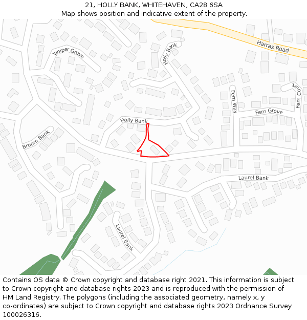 21, HOLLY BANK, WHITEHAVEN, CA28 6SA: Location map and indicative extent of plot