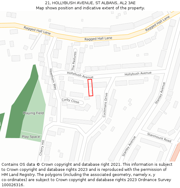 21, HOLLYBUSH AVENUE, ST ALBANS, AL2 3AE: Location map and indicative extent of plot