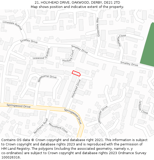 21, HOLYHEAD DRIVE, OAKWOOD, DERBY, DE21 2TD: Location map and indicative extent of plot