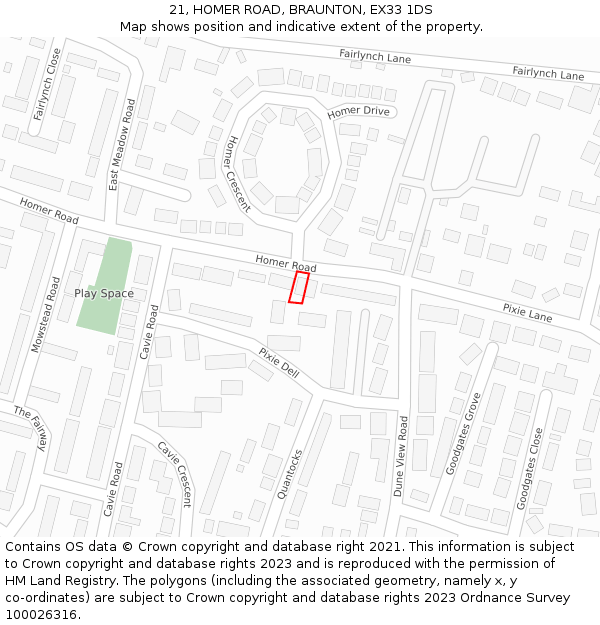 21, HOMER ROAD, BRAUNTON, EX33 1DS: Location map and indicative extent of plot