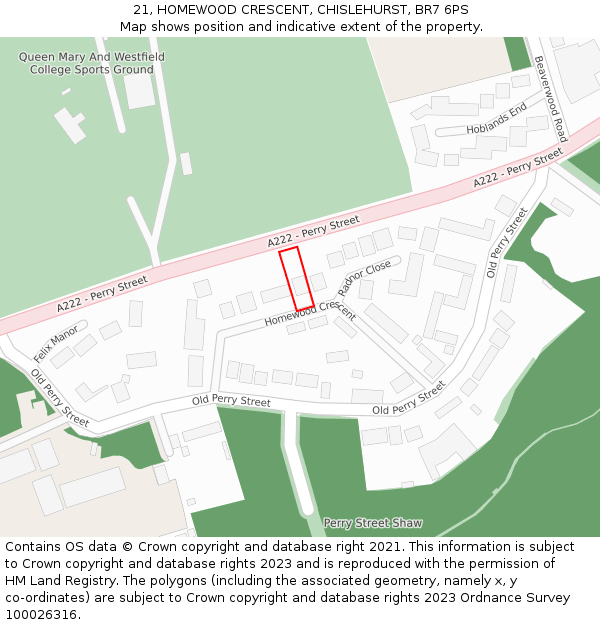 21, HOMEWOOD CRESCENT, CHISLEHURST, BR7 6PS: Location map and indicative extent of plot