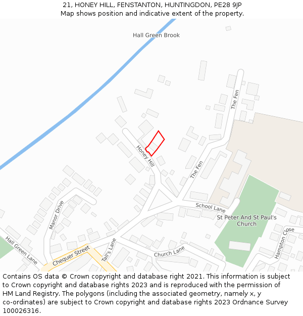 21, HONEY HILL, FENSTANTON, HUNTINGDON, PE28 9JP: Location map and indicative extent of plot