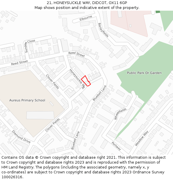 21, HONEYSUCKLE WAY, DIDCOT, OX11 6GP: Location map and indicative extent of plot