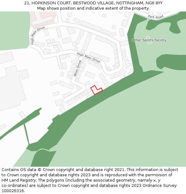 21, HOPKINSON COURT, BESTWOOD VILLAGE, NOTTINGHAM, NG6 8YY: Location map and indicative extent of plot