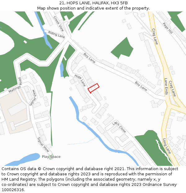 21, HOPS LANE, HALIFAX, HX3 5FB: Location map and indicative extent of plot