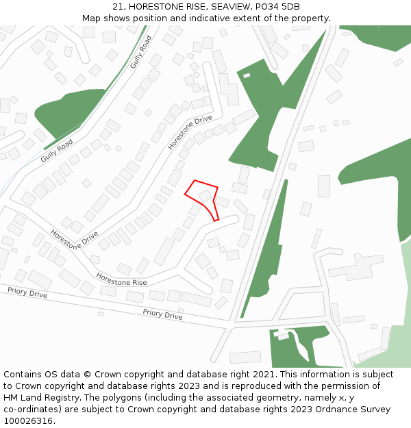 21, HORESTONE RISE, SEAVIEW, PO34 5DB: Location map and indicative extent of plot